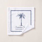 Elegante blauwe palmboom gepersonaliseerd bad handdoek (Wasdoekje)