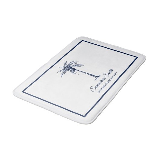 Elegante blauwe palmboom gepersonaliseerd badmat (Gekanteld)