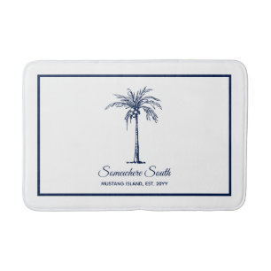 Elegante blauwe palmboom gepersonaliseerd badmat
