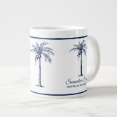 Elegante blauwe palmboom gepersonaliseerd grote koffiekop (Voorkant rechts)