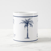 Elegante blauwe palmboom gepersonaliseerd grote koffiekop (Voorkant)