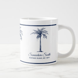 Elegante blauwe palmboom gepersonaliseerd grote koffiekop