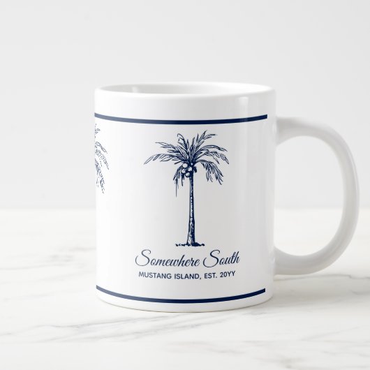 Elegante blauwe palmboom gepersonaliseerd grote koffiekop (Rechts)