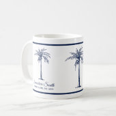 Elegante blauwe palmboom gepersonaliseerd koffiemok (Voorkant links)