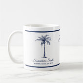 Elegante blauwe palmboom gepersonaliseerd koffiemok (Links)