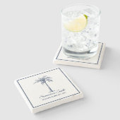 Elegante blauwe palmboom gepersonaliseerd stenen onderzetter (Zijkant)