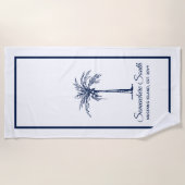 Elegante blauwe palmboom gepersonaliseerd strandlaken (Voorkant)