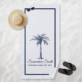 Elegante blauwe palmboom gepersonaliseerd strandlaken