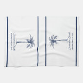 Elegante blauwe palmboom gepersonaliseerd theedoek (Horizontaal)