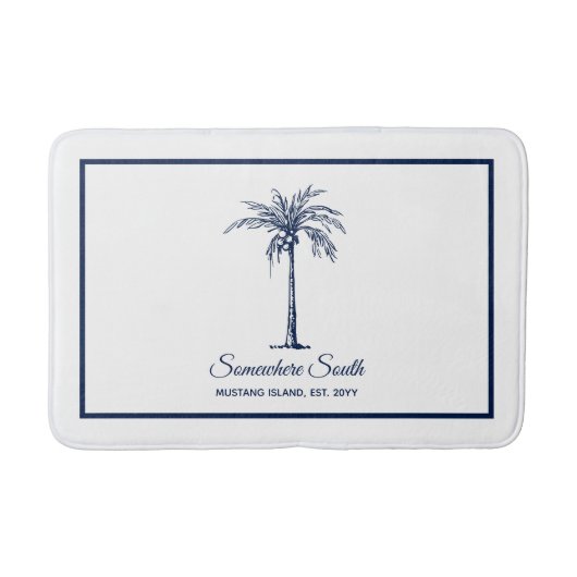 Elegante Blauwe Palmboom Persoonlijk Badmat (Voorkant)