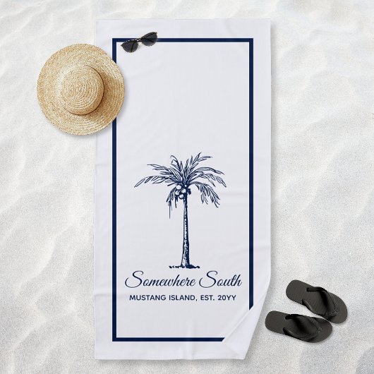 Elegante Blauwe Palmboom Persoonlijk Strandlaken