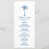 Elegante Blauwe Palmboom Tropische Strand Bruiloft Menu (Voorkant)