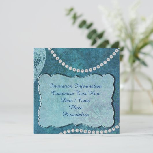 Elegante Blauwe Parels Uitnodigings- en Aankondigi Kaart (Staand voorkant)