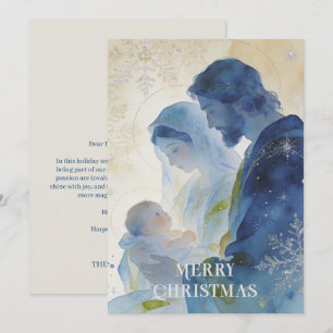 Elegante Blauwe Pastel Heilige Familie Kerst TMF26 Feestdagenkaart