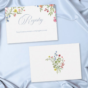 Elegante Blauwe Pastel Wilde Bloem Bruiloftsshower Informatiekaartje