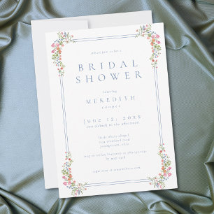Elegante blauwe pastelkleurige wilde bloem crest b kaart