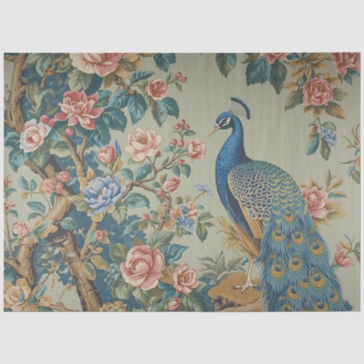 Elegante Blauwe Pauw Decoupage Tissuepapier (Voorkant)