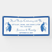 Elegante Blauwe Pauw Trouwbanner Spandoek (Horizontaal)