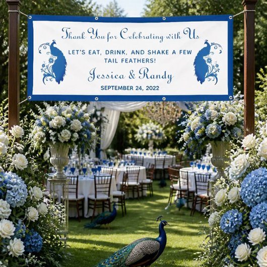 Elegante Blauwe Pauw Trouwbanner Spandoek