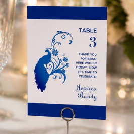 Elegante Blauwe Pauw Trouwtafelkaart Kaart