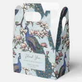 Elegante blauwe pauwen en blauwe bloemen bedankdoosjes (Geopend)