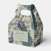 Elegante blauwe pauwen en bloemen salie groen bedankdoosjes (Voorkant Zijde)