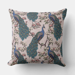 Elegante blauwe pauwen, Magnolia bloemen, takken Kussen