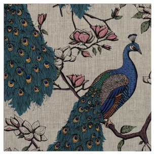 Elegante blauwe pauwen op Magnolia Tree Branches Stof