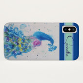 Elegante blauwe Peacock aquarel Dank u Case-Mate iPhone Case (Achterkant (horizontaal))