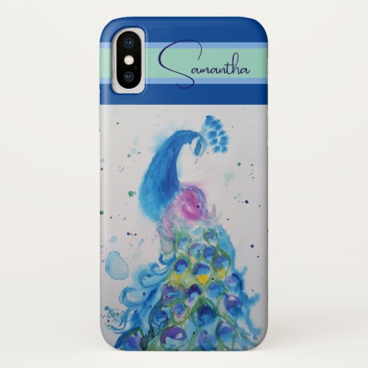 Elegante blauwe Peacock aquarel Dank u Case-Mate iPhone Case (Achterkant)