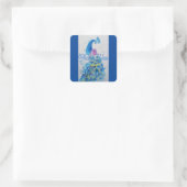 Elegante blauwe Peacock aquarel Dank u Vierkante Sticker (Tas)