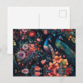 Elegante Blauwe Peacock in Kleurrijke Bloemtuin Briefkaart (Voorkant / Achterkant)