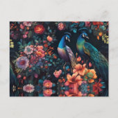 Elegante Blauwe Peacock in Kleurrijke Bloemtuin Briefkaart (Voorkant)