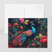Elegante Blauwe Peacock in Kleurrijke Tuin Briefkaart (Voorkant / Achterkant)