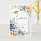 Elegante blauwe perzikbloemen gepersonaliseerd Afs Kaart (Gele Bloem)