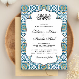 Elegante Blauwe Perzische Mozaïek Islamitische Mos Kaart