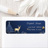 Elegante Blauwe Pijnboom,Kerst Rendier Etiket (Insitu)