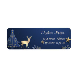Elegante Blauwe Pijnboom,Kerst Rendier Etiket
