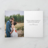 Elegante blauwe pioen bloemige bruiloft foto gevou bedankkaart (Binnen)