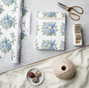 Elegante Blauwe Pioen Bloemstuk Watercolor Design Cadeaupapier