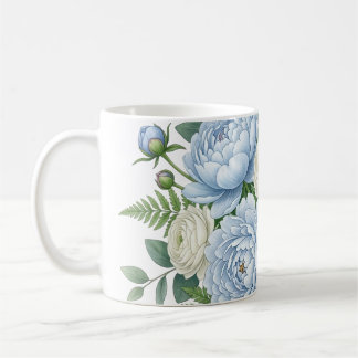 Elegante Blauwe Pioen Bloemstuk Waterverftekening Koffiemok