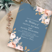 Elegante Blauwe Pioen Rozen Bruiloft Uitnodigen Kaart