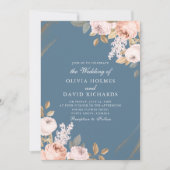 Elegante Blauwe Pioen Rozen Bruiloft Uitnodigen Kaart (Voorkant)