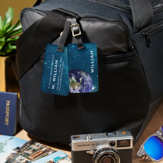 Elegante blauwe planeet Aarde Ruimte Zonnestelsel Bagagelabel (Voorkant /achterkant)