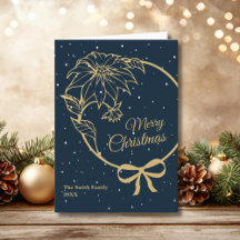 Elegante Blauwe Prettig Kerstmis Poinsettia Vouwka