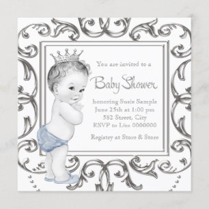 Elegante Blauwe Prins Baby Shower Kaart