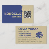 Elegante Blauwe QR Code Zakelijke Pas Visitekaartje (Voorkant / Achterkant)