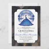 Elegante blauwe Quinceañera Kaart (Voorkant)