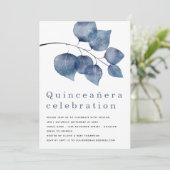 Elegante Blauwe Quinceanera met Bladmotief Kaart (Staand voorkant)