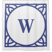 Elegante Blauwe Rand Monogram Douchegordijn (Voorkant)